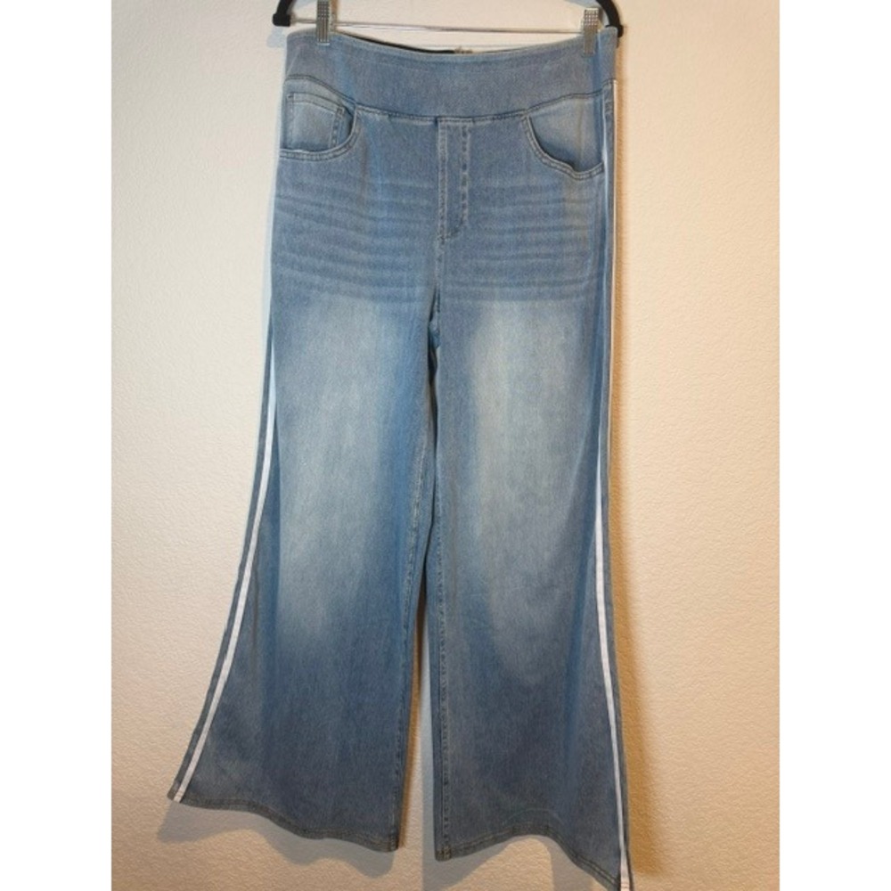 Halara Wide Leg Light Blue Denim Look Side Stripe Pants High Waisted XL